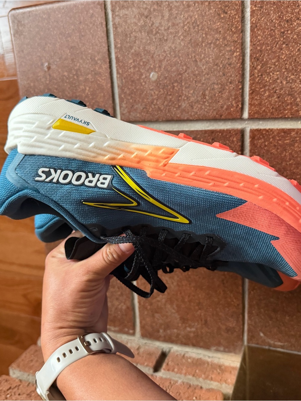 Brooks men's Sneakers - Teal, Coral & Yellow Accents - Picture 3 of 5